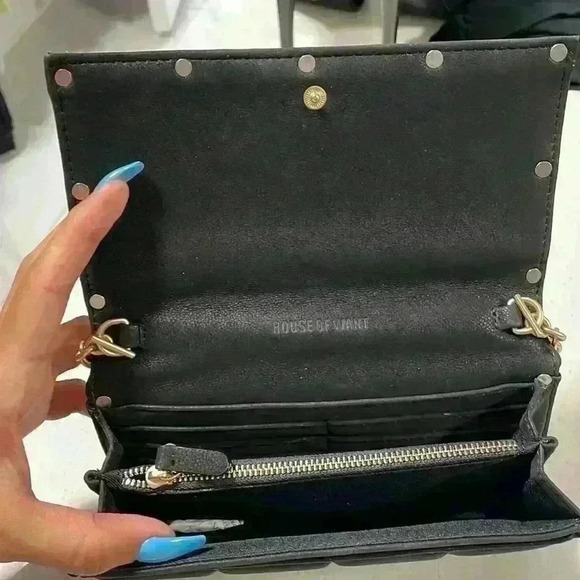 HOUSE of Want Crossbody Wallet with pearls Black and gold - New! - Picture 3 of 10